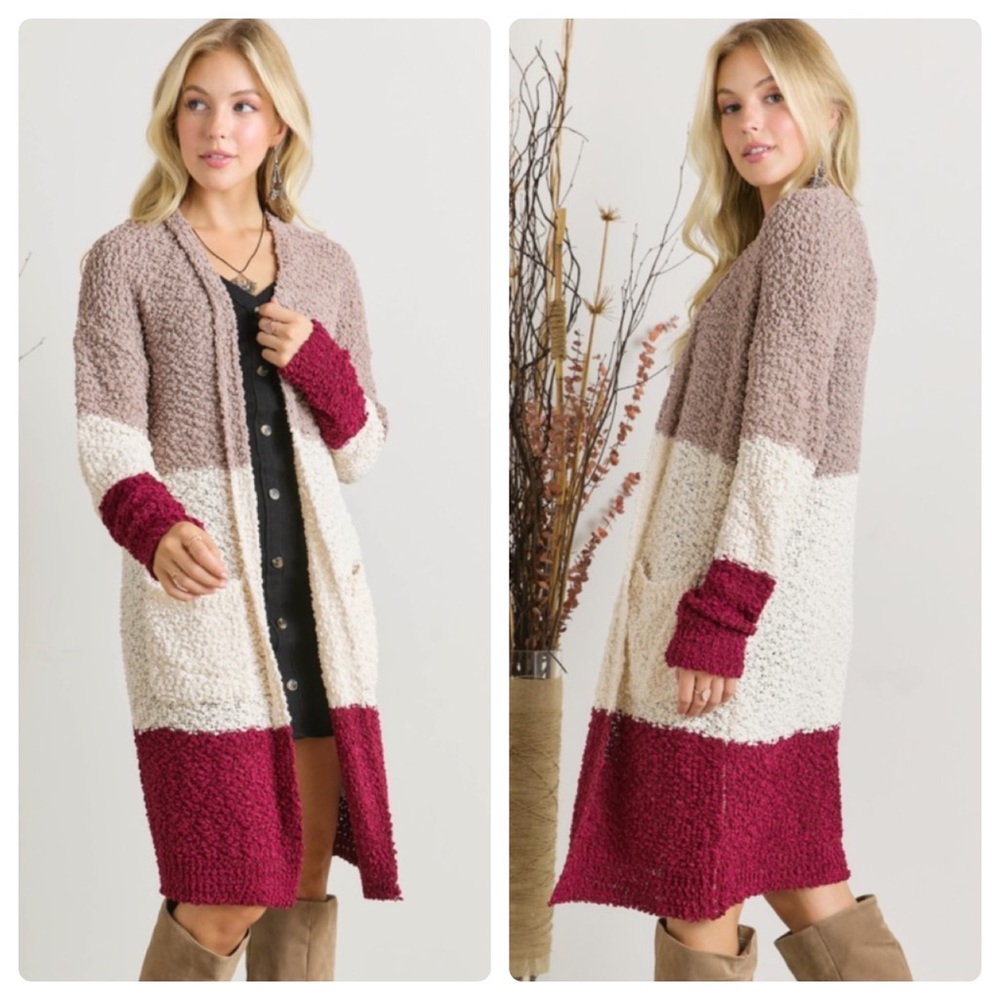 A Girl Thing Colorblock Cardigan - Cream, Brown, Red